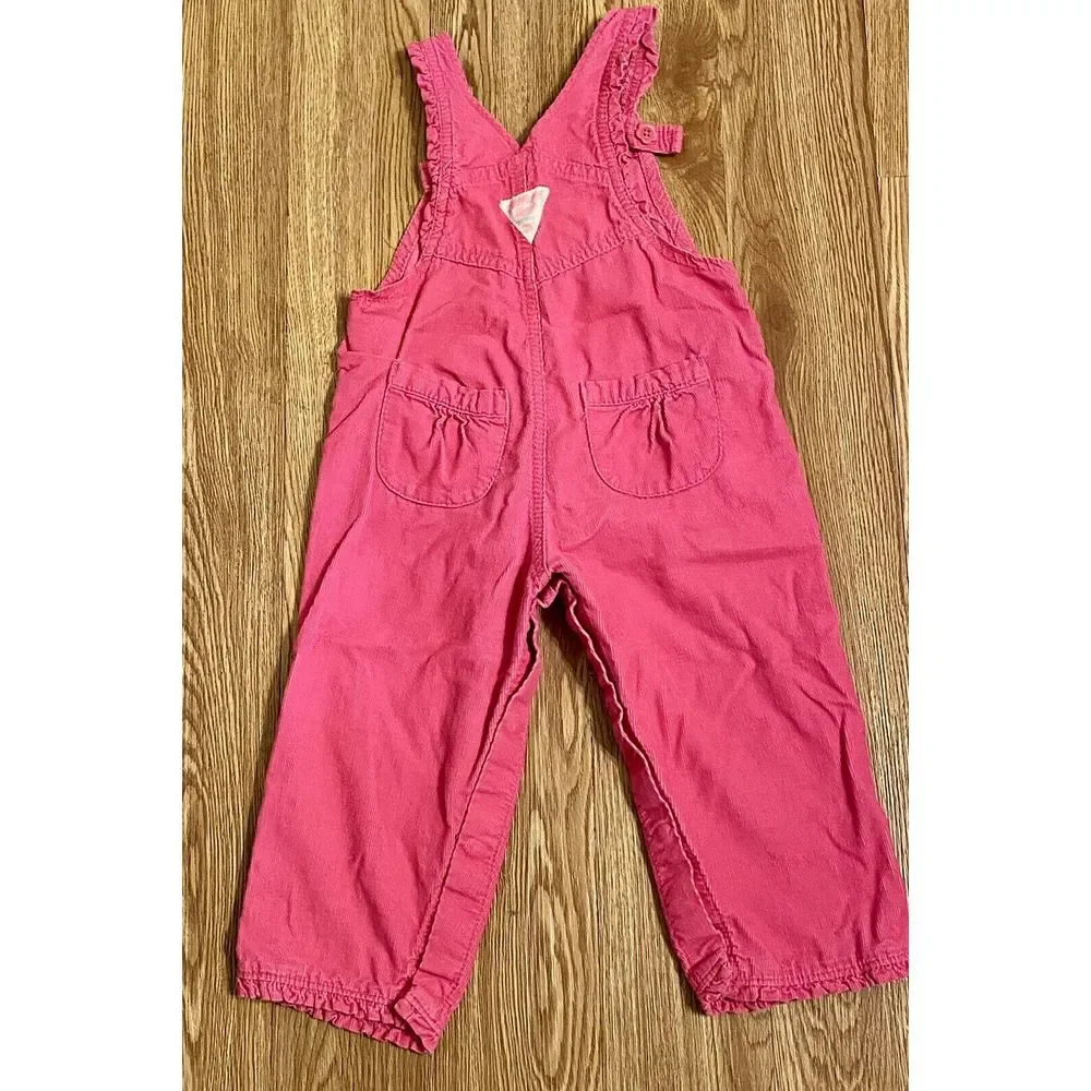 Osh Kosh B'Gosh Vestbak Overalls Sz 24 Mo Hot Pink Corduroy Embellished Snap Leg